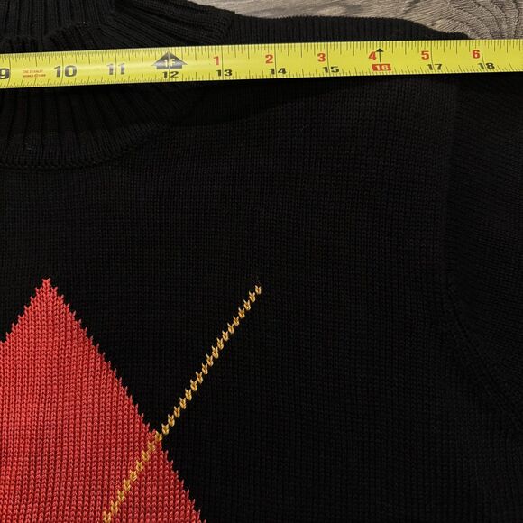 FIA Italia Sweater Black Mock Neck Argyle Diamond SZ M Handloomed Striped Trim - Picture 5 of 8
